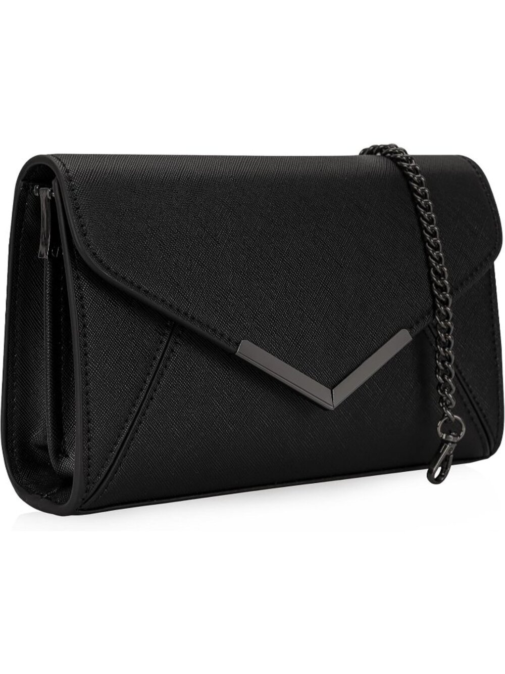 Women's Black Faux Saffiano Leather Envelope Clutch Purse Evening Handbag